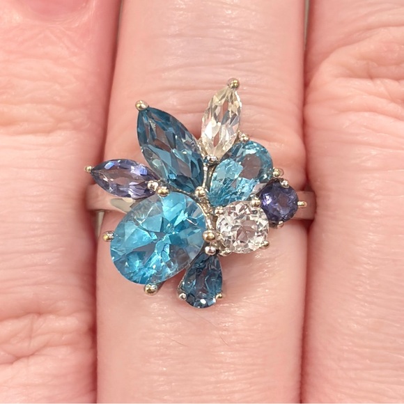 clyde duneier Jewelry - Vintage 10K Blue Topaz Cluster Ring White Gold Abstract Oval Marquis Iolite 6.25